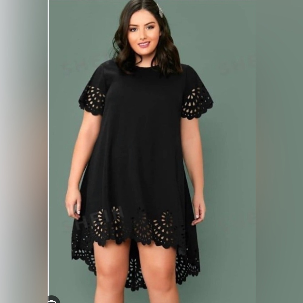 SHEIN Black High-Low Cutout Sleeve Dress